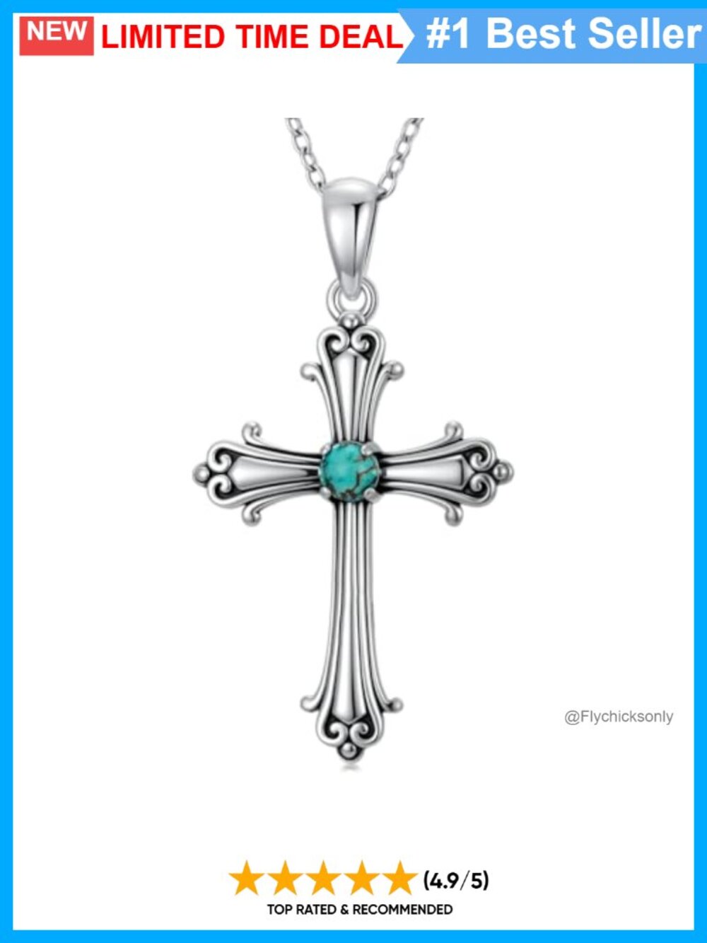 925 Sterling Silver Natural Turquoise Cross Pendant Necklace Women's Jewelry